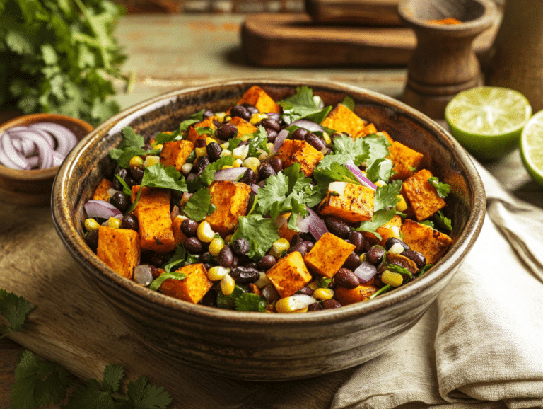 Zesty Sweet Potato and Black Bean Salad with Lime Dressing